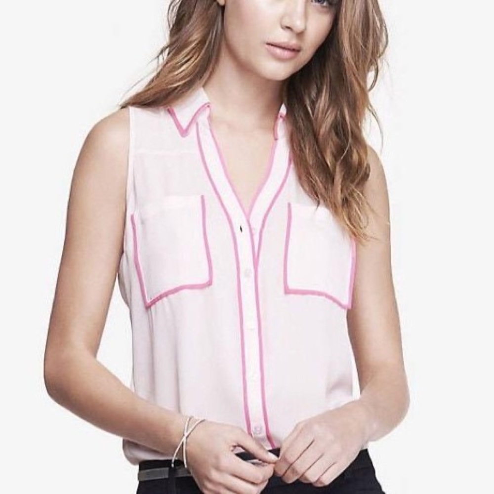 Express Portofino Pink Contrast Sleeveless Blouse
